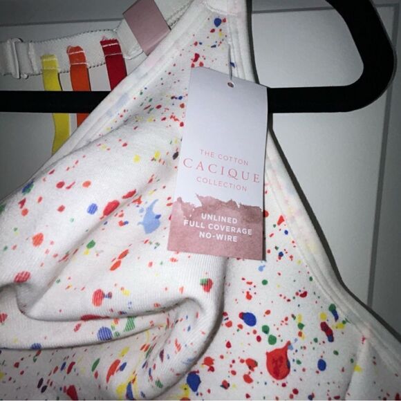 New, Cacique Cotton Collection Paint Splatter Unlined Full Coverage Wireless Bra - Picture 9 of 9